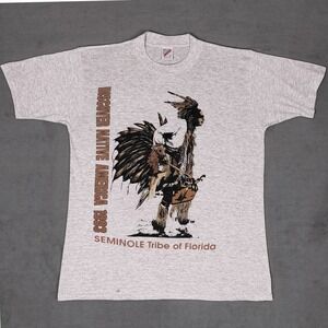 Vintage 1993 Seminole Tribe of Florida T-Shirt Double Sided‎ Jerzees Gray Mens L